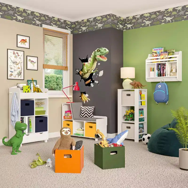 Tour de rangement pour livres et jouets RiverRidge Kids avec 3 casiers et 6 étagères à livres, blanc avec 2 bacs en tissu
