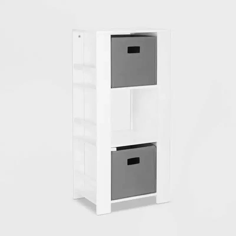 Tour de rangement pour livres et jouets RiverRidge Kids avec 3 casiers et 6 étagères à livres, blanc avec 2 bacs en tissu