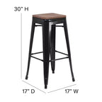 Tabouret de bar Flash Furniture 30 po sans dossier en métal avec siège carré en bois