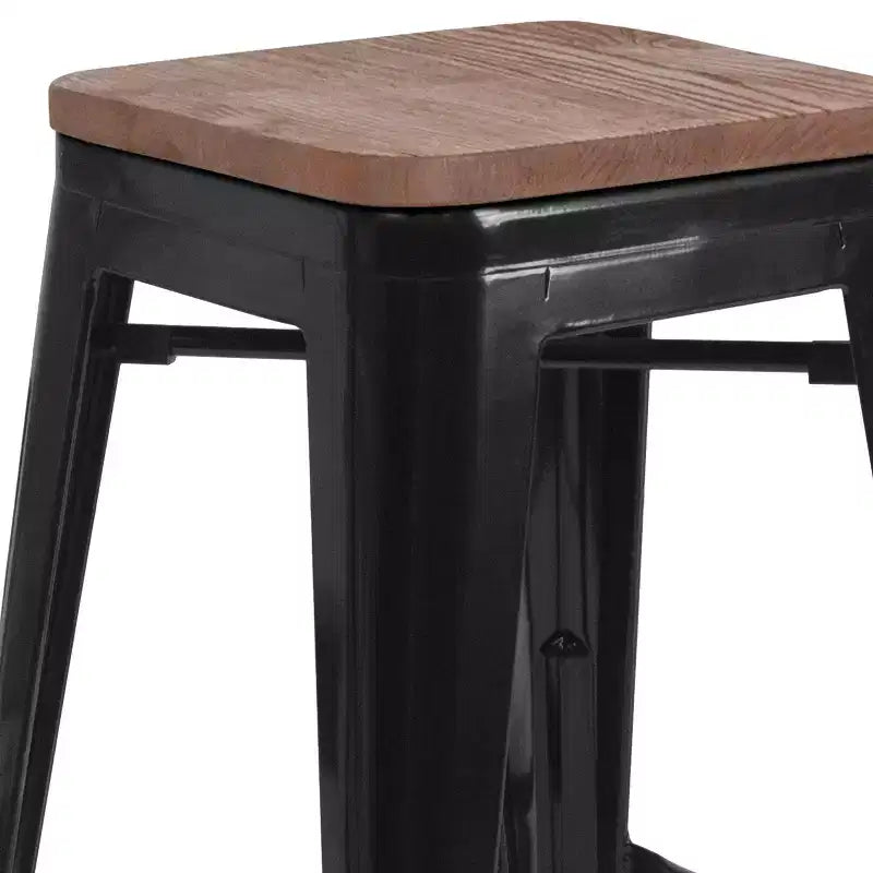 Tabouret de bar Flash Furniture 30 po sans dossier en métal avec siège carré en bois