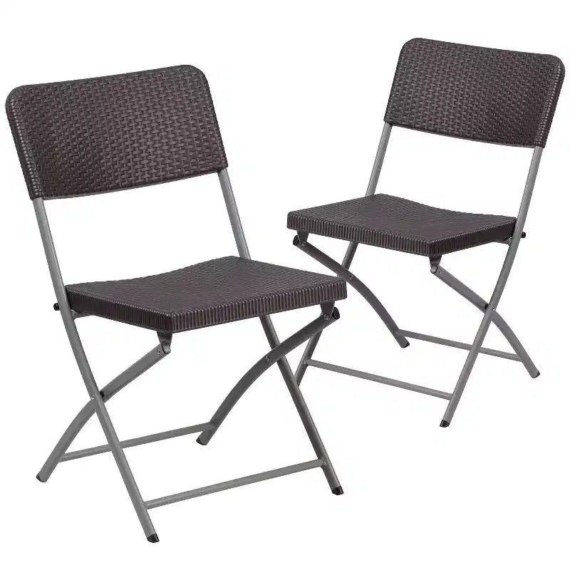 Flash Furniture 2 Pack HERCULES Series Brown Rattan Plastic Folding Chair with Gray Frame