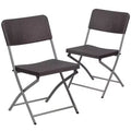 Flash Furniture 2 Pack HERCULES Series Brown Rattan Plastic Folding Chair with Gray Frame