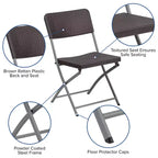 Lot de 2 chaises pliantes HERCULES de Flash Furniture en rotin synthétique marron avec cadre gris