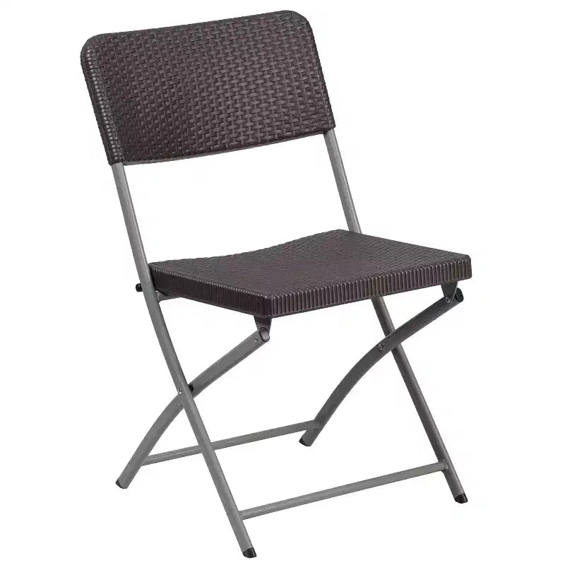 Lot de 2 chaises pliantes HERCULES de Flash Furniture en rotin synthétique marron avec cadre gris