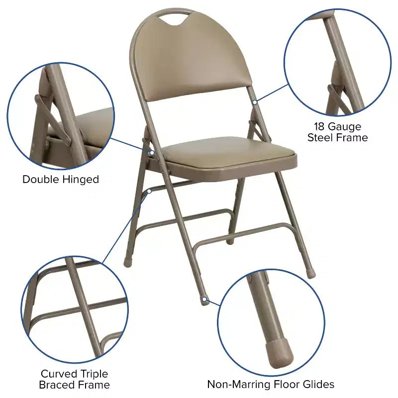 Lot de 2 chaises pliantes HERCULES de la série Extra Large Ultra-Premium à triple entretoise en métal avec poignée de transport facile Flash Furniture
