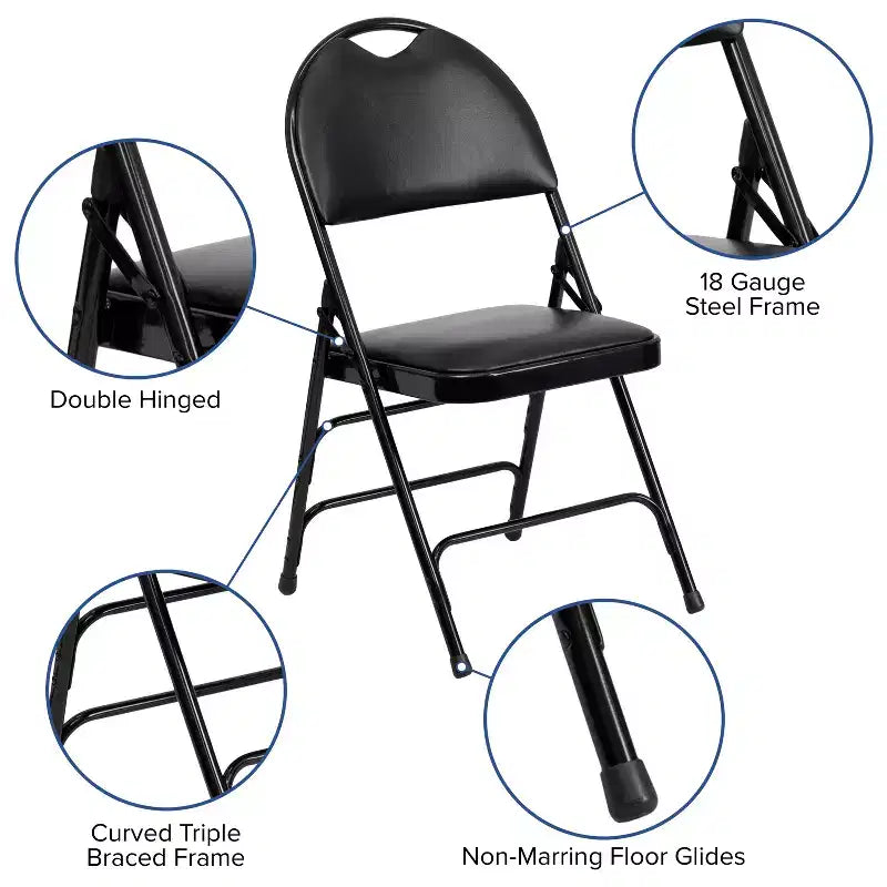 Lot de 2 chaises pliantes HERCULES de la série Extra Large Ultra-Premium à triple entretoise en métal avec poignée de transport facile Flash Furniture