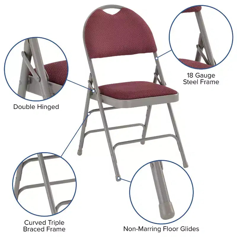 Lot de 2 chaises pliantes HERCULES de la série Extra Large Ultra-Premium à triple entretoise en métal avec poignée de transport facile Flash Furniture