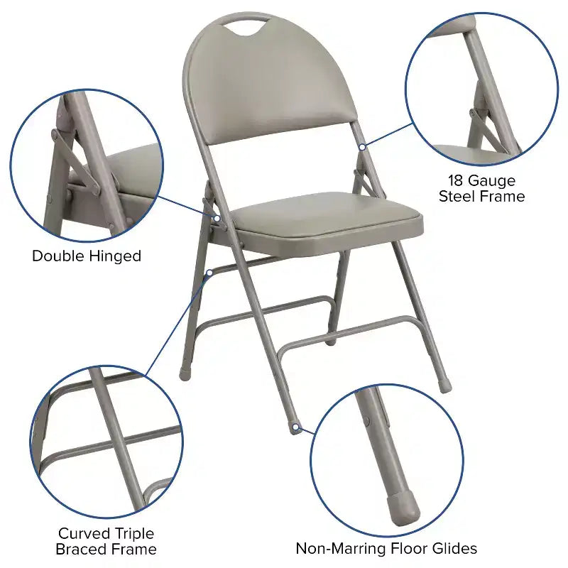 Lot de 2 chaises pliantes HERCULES de la série Extra Large Ultra-Premium à triple entretoise en métal avec poignée de transport facile Flash Furniture