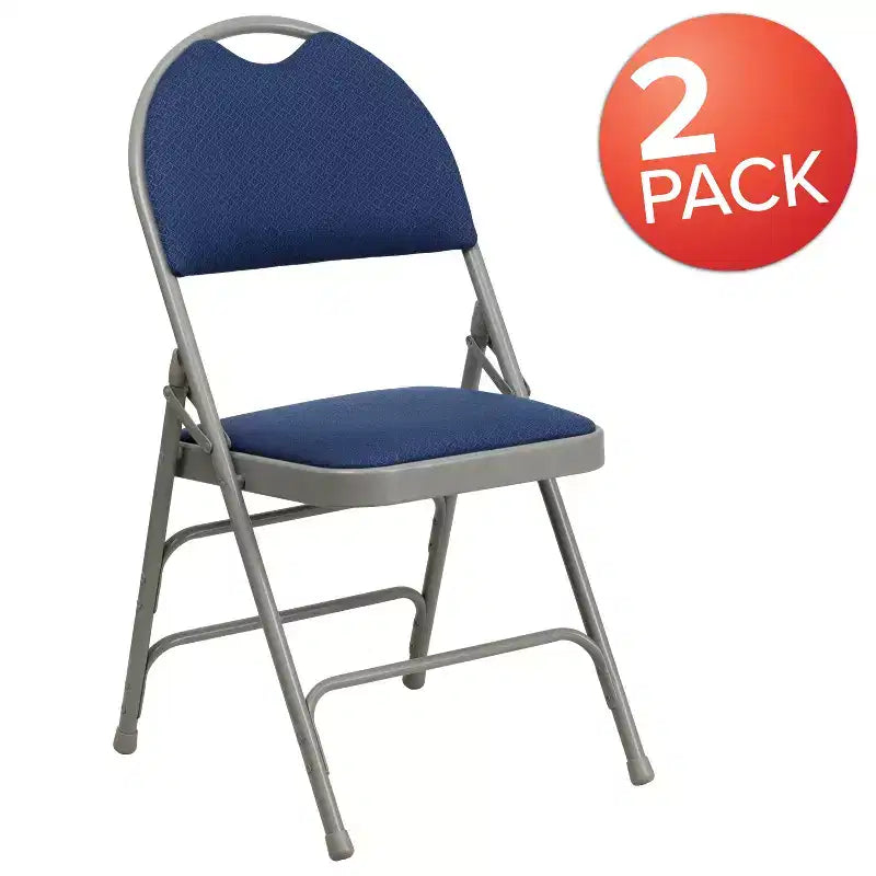 Lot de 2 chaises pliantes HERCULES de la série Extra Large Ultra-Premium à triple entretoise en métal avec poignée de transport facile Flash Furniture