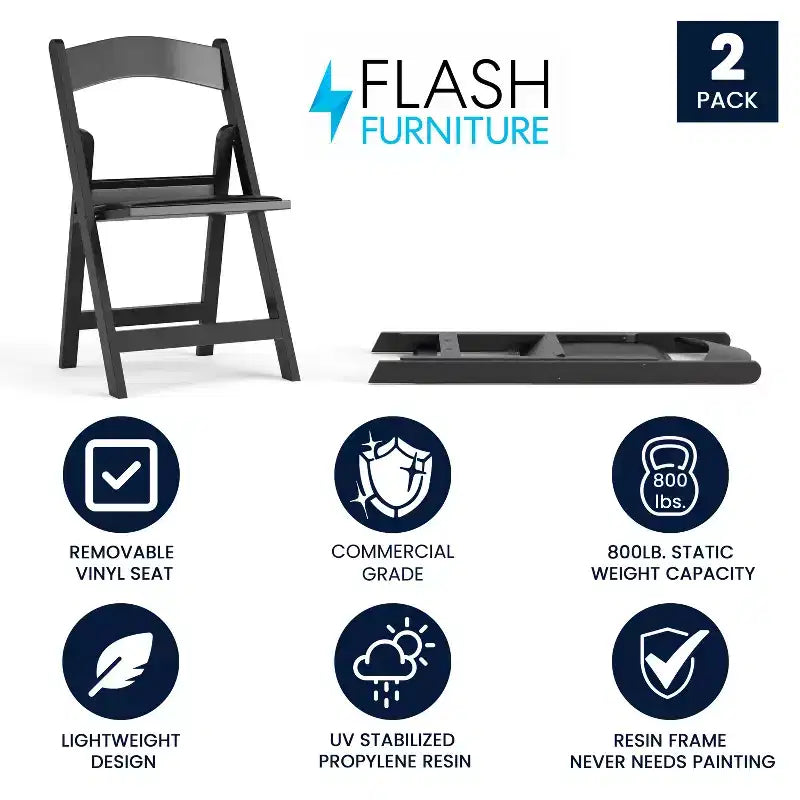 Chaise pliante Hercules de Flash Furniture – Lot de 2 chaises d'événement en résine d'une capacité de 360 kg