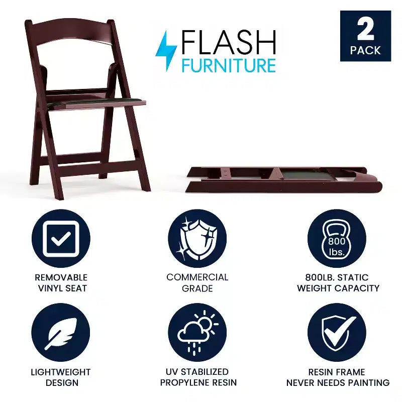 Chaise pliante Hercules de Flash Furniture – Lot de 2 chaises d'événement en résine d'une capacité de 360 kg