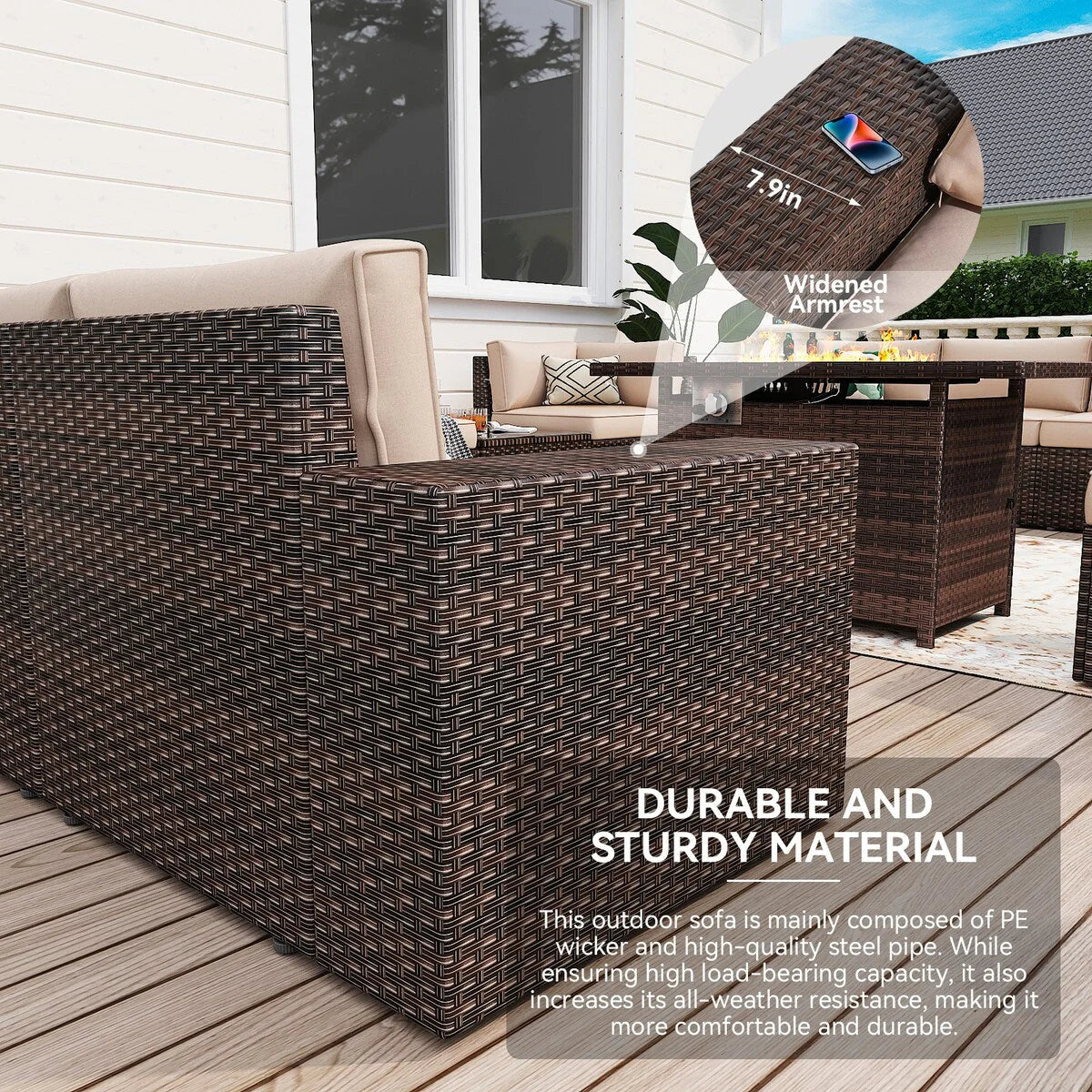Ensemble de mobilier de jardin 13 pièces avec table brasero de 44 pouces