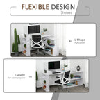 Bureau d'angle en L rotatif à 360° HOMCOM : Blanc, avec étagères de rangement