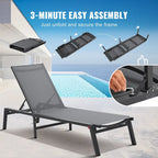 Chaises longues d'extérieur, chaises longues de patio en aluminium avec 5 positions réglables, chaises longues de piscine pliantes inclinables