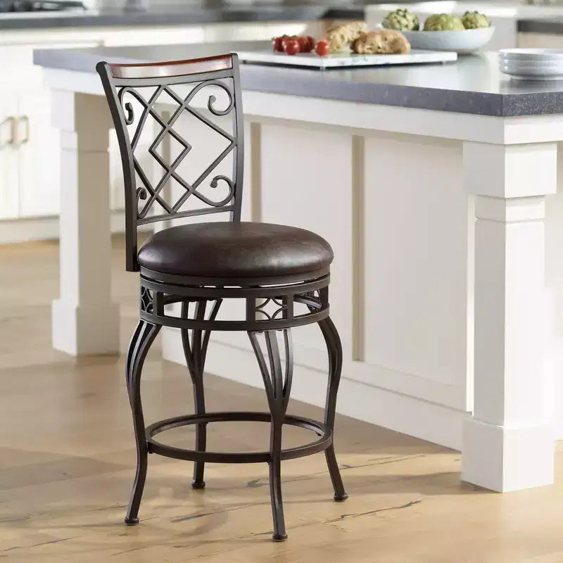 Tabouret de bar pivotant Kensington Hill Hartley Bronze Marron 65 cm de haut Coussin traditionnel en similicuir avec dossier et repose-pieds pour comptoir de cuisine
