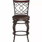 Tabouret de bar pivotant Kensington Hill Hartley Bronze Marron 65 cm de haut Coussin traditionnel en similicuir avec dossier et repose-pieds pour comptoir de cuisine