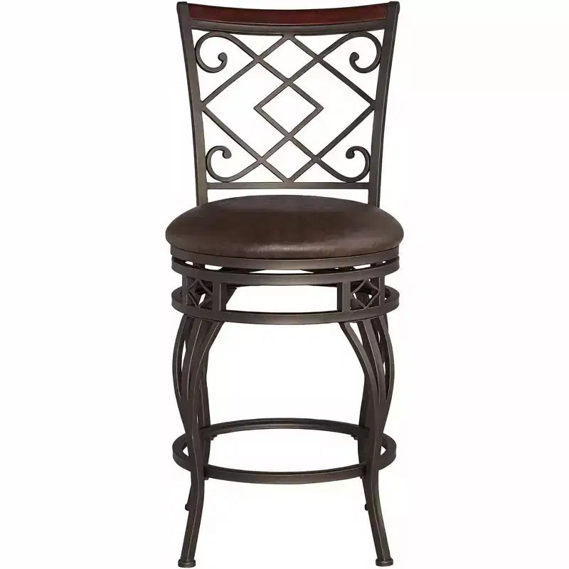 Tabouret de bar pivotant Kensington Hill Hartley Bronze Marron 65 cm de haut Coussin traditionnel en similicuir avec dossier et repose-pieds pour comptoir de cuisine