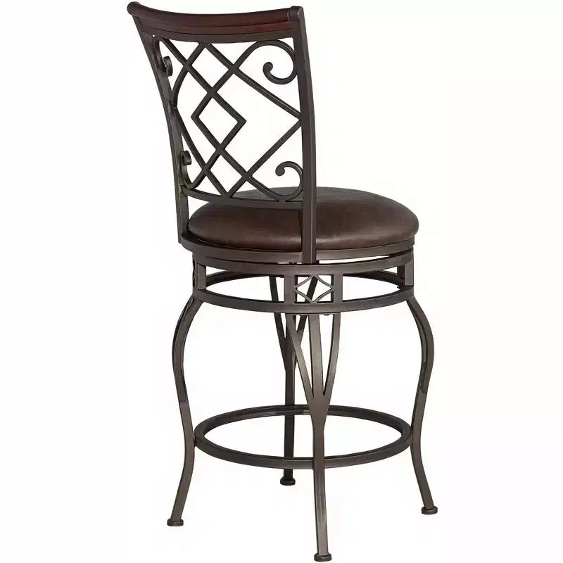 Tabouret de bar pivotant Kensington Hill Hartley Bronze Marron 65 cm de haut Coussin traditionnel en similicuir avec dossier et repose-pieds pour comptoir de cuisine