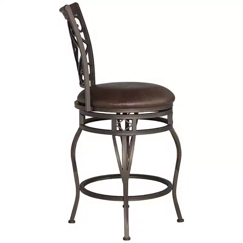 Tabouret de bar pivotant Kensington Hill Hartley Bronze Marron 65 cm de haut Coussin traditionnel en similicuir avec dossier et repose-pieds pour comptoir de cuisine