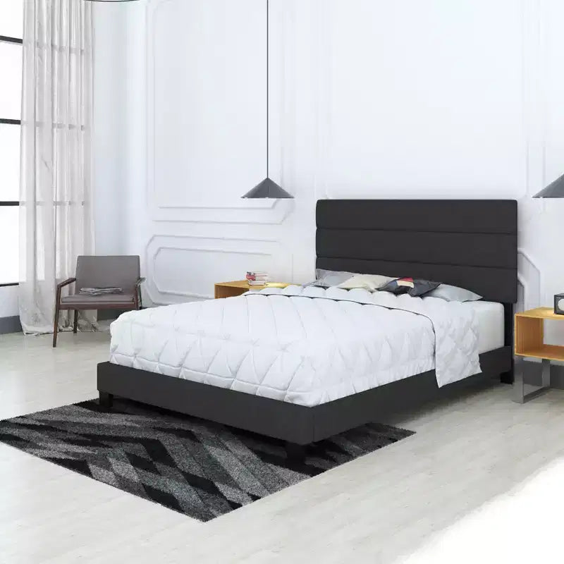 Lit plateforme rembourré Marino Linen Channel - Eco Dream