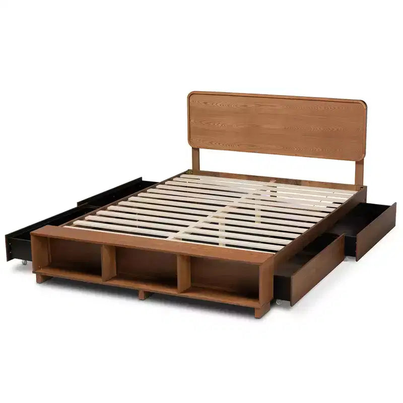 Lit plateforme de rangement Baxton Studio Vita 4 tiroirs en bois de style transitionnel moderne noyer/marron
