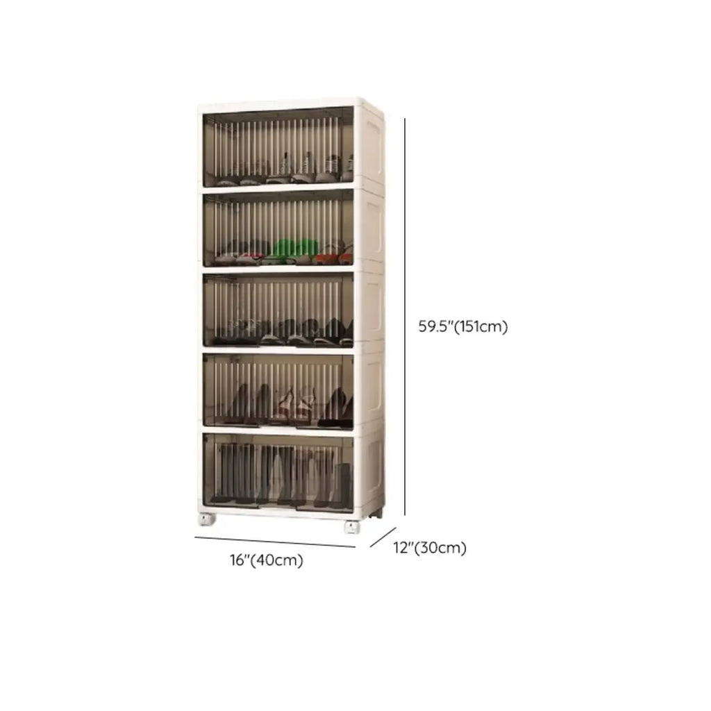 Meuble à chaussures blanc en plastique avec abattant et roulettes pour couloir
