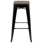 Tabouret de bar d'intérieur en métal de 76 cm de hauteur avec assise en bois, de la marque Flash Furniture - Lot de 4 empilables