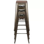 Tabouret de bar d'intérieur en métal de 76 cm de hauteur avec assise en bois, de la marque Flash Furniture - Lot de 4 empilables