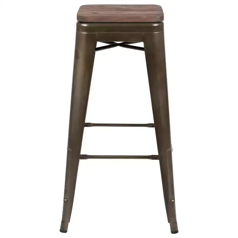 Tabouret de bar d'intérieur en métal de 76 cm de hauteur avec assise en bois, de la marque Flash Furniture - Lot de 4 empilables