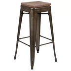 Tabouret de bar d'intérieur en métal de 76 cm de hauteur avec assise en bois, de la marque Flash Furniture - Lot de 4 empilables