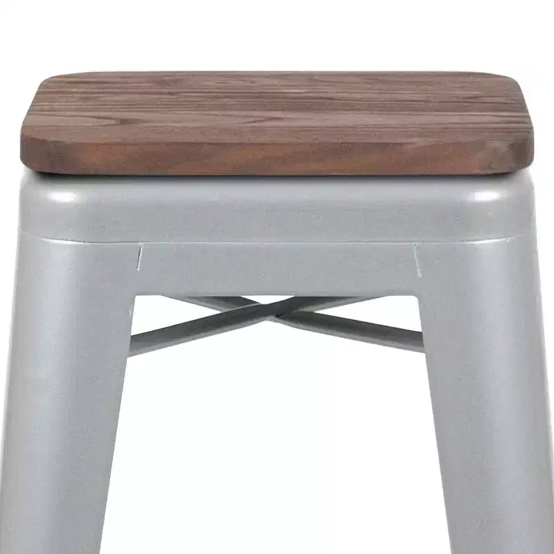 Tabouret de bar d'intérieur en métal de 76 cm de hauteur avec assise en bois, de la marque Flash Furniture - Lot de 4 empilables