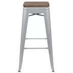 Tabouret de bar d'intérieur en métal de 76 cm de hauteur avec assise en bois, de la marque Flash Furniture - Lot de 4 empilables