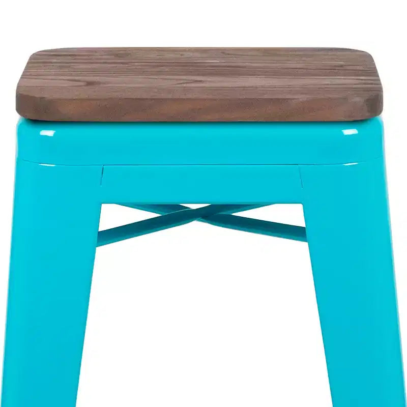 Tabouret de bar d'intérieur en métal de 76 cm de hauteur avec assise en bois, de la marque Flash Furniture - Lot de 4 empilables