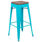 Tabouret de bar d'intérieur en métal de 76 cm de hauteur avec assise en bois, de la marque Flash Furniture - Lot de 4 empilables