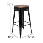 Tabouret de bar d'intérieur en métal de 76 cm de hauteur avec assise en bois, de la marque Flash Furniture - Lot de 4 empilables