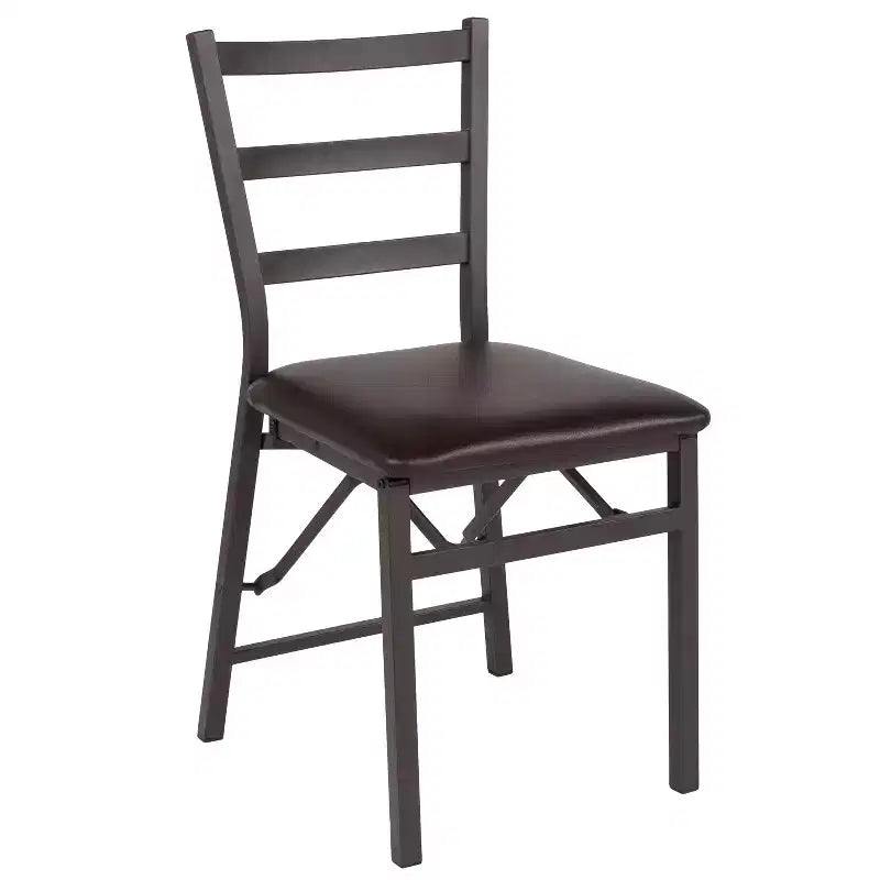 Lot de 2 chaises pliantes en métal HERCULES de Flash Furniture, dossier échelle marron avec assise en vinyle marron