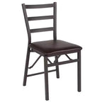 Lot de 2 chaises pliantes en métal HERCULES de Flash Furniture, dossier échelle marron avec assise en vinyle marron