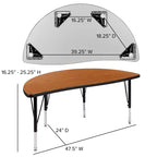 Flash Furniture Table d'activités collaborative flexible en stratifié thermique demi-cercle de 47,5 po – Pieds courts réglables en hauteur