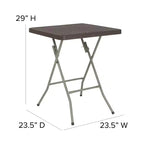 Table pliante carrée en plastique imitation rotin marron Emma et Oliver de 59 cm – Table d'extérieur pour événements