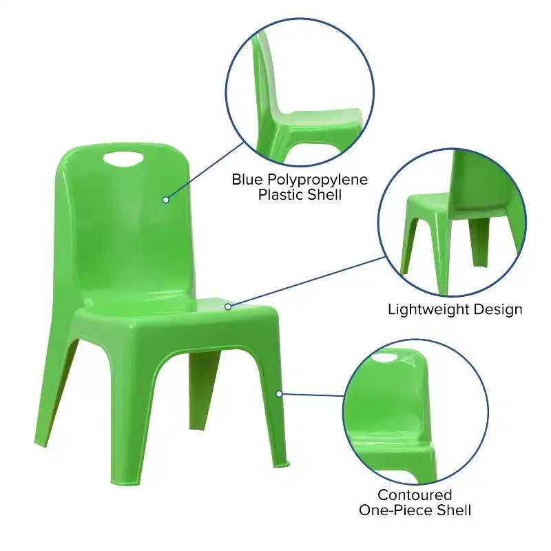 Emma and Oliver Lot de 4 chaises d'école en plastique empilables avec poignée de transport et hauteur d'assise de 27,9 cm
