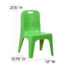 Emma and Oliver Lot de 4 chaises d'école en plastique empilables avec poignée de transport et hauteur d'assise de 27,9 cm