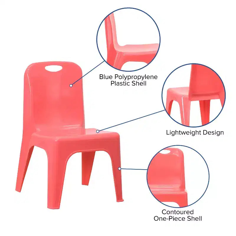 Emma and Oliver Lot de 4 chaises d'école en plastique empilables avec poignée de transport et hauteur d'assise de 27,9 cm