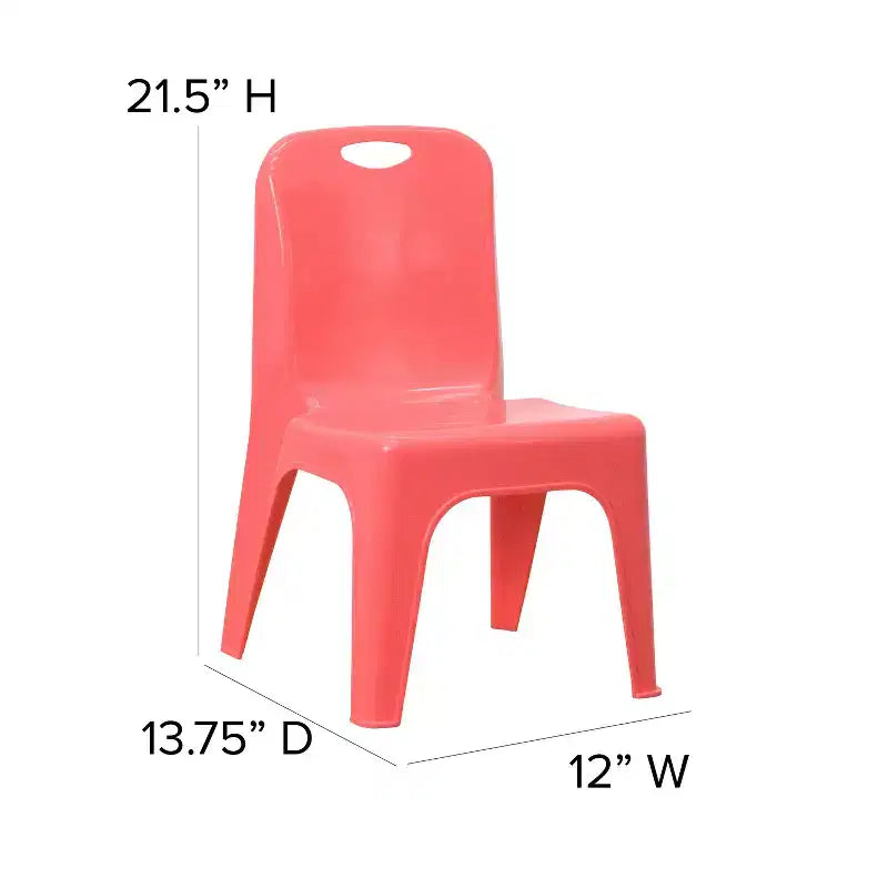 Emma and Oliver Lot de 4 chaises d'école en plastique empilables avec poignée de transport et hauteur d'assise de 27,9 cm