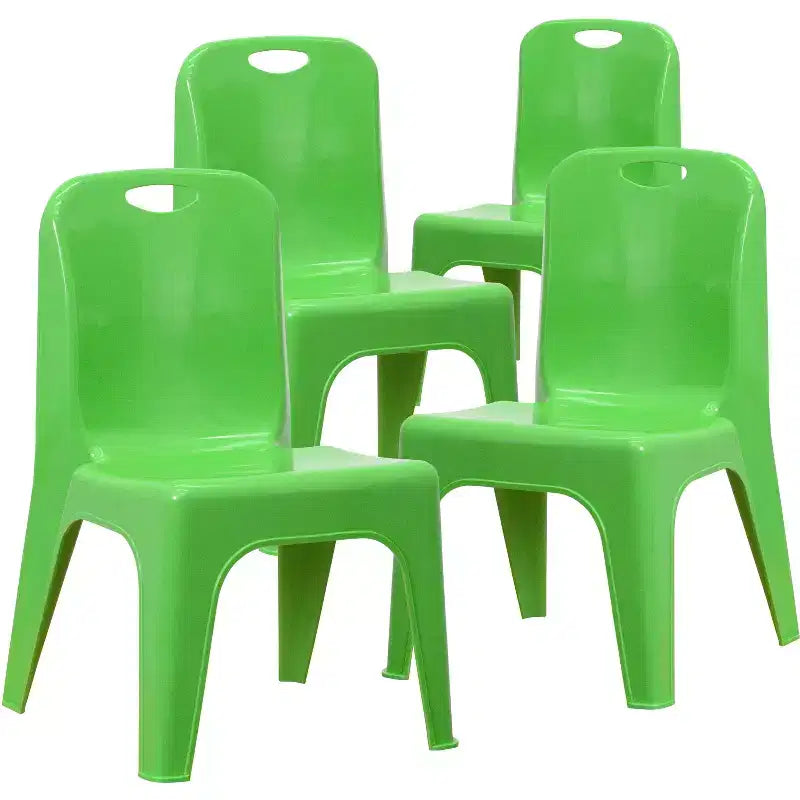 Emma and Oliver Lot de 4 chaises d'école en plastique empilables avec poignée de transport et hauteur d'assise de 27,9 cm