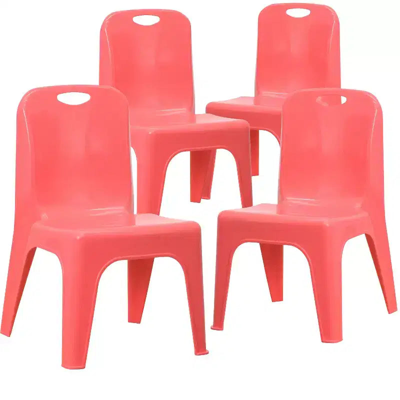 Emma and Oliver Lot de 4 chaises d'école en plastique empilables avec poignée de transport et hauteur d'assise de 27,9 cm