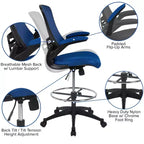 Chaise de dessinateur ergonomique Emma and Oliver Mid-Back Mesh avec repose-pieds et accoudoirs relevables