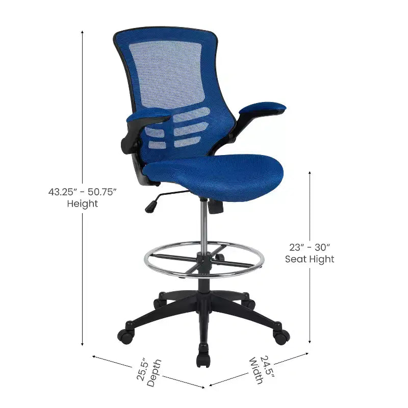 Chaise de dessinateur ergonomique Emma and Oliver Mid-Back Mesh avec repose-pieds et accoudoirs relevables