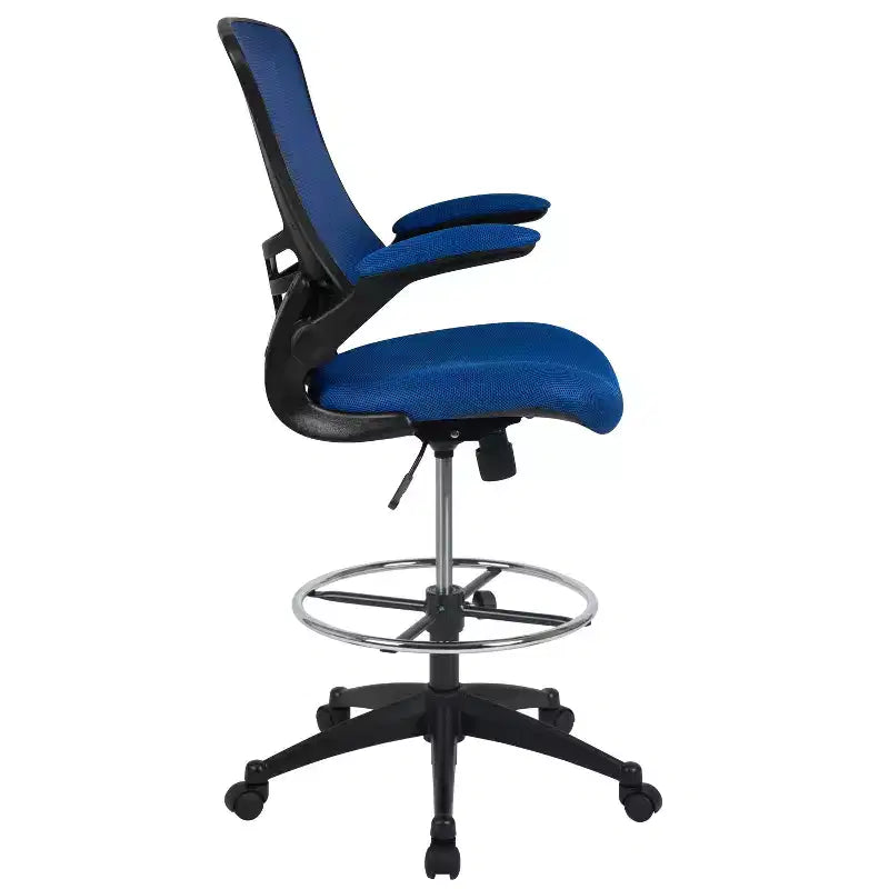 Chaise de dessinateur ergonomique Emma and Oliver Mid-Back Mesh avec repose-pieds et accoudoirs relevables