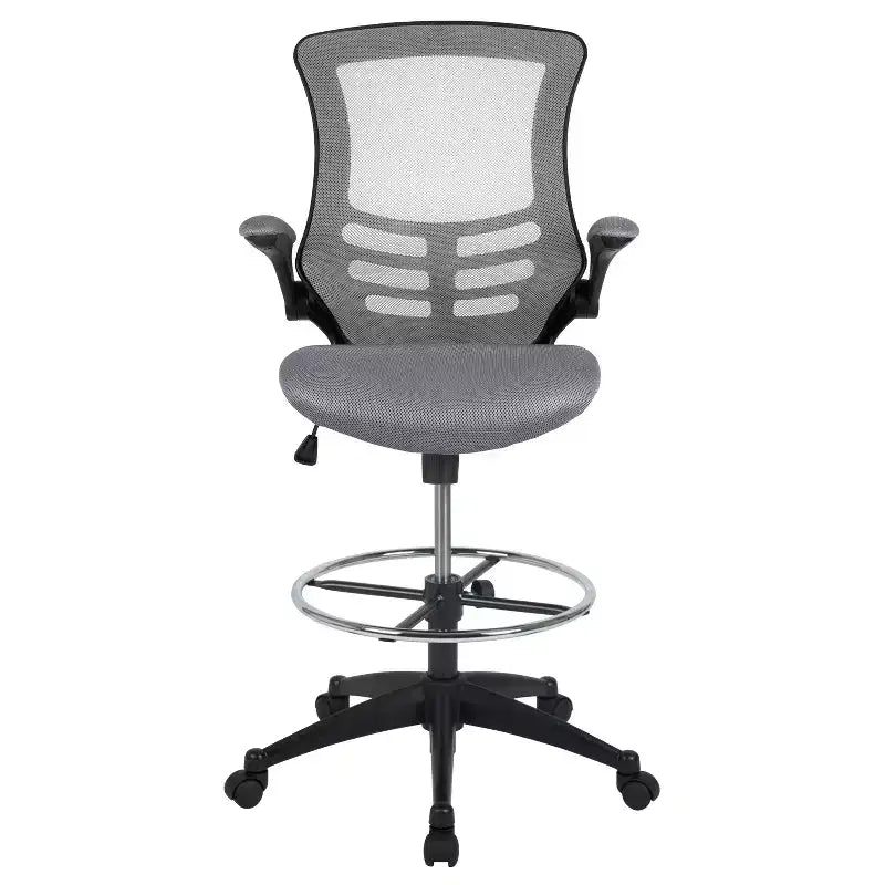Chaise de dessinateur ergonomique Emma and Oliver Mid-Back Mesh avec repose-pieds et accoudoirs relevables