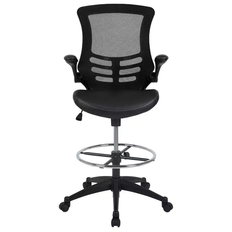 Chaise de dessinateur ergonomique Emma and Oliver Mid-Back Mesh avec repose-pieds et accoudoirs relevables